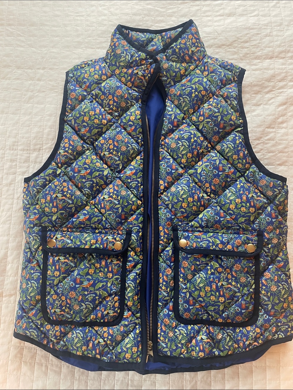 J Crew Liberty Fabric Quilted Floral Puffer Vest - Blue